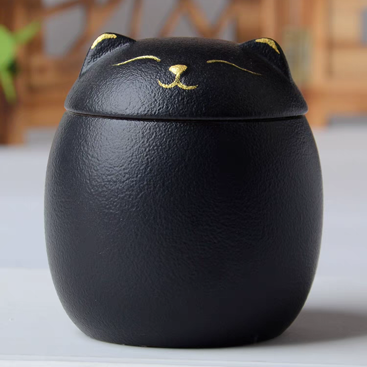 Black Ceramic cat urn