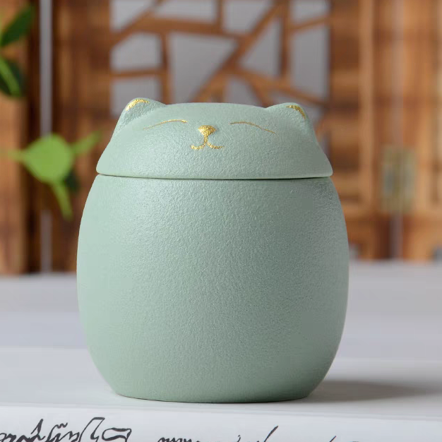 Green Ceramic cat urn