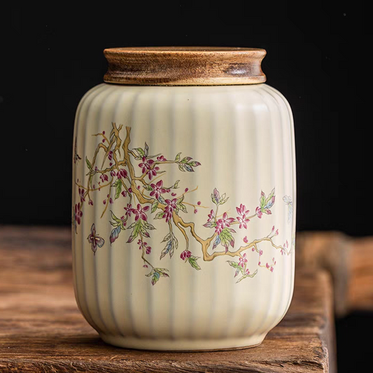 vertical stripes on a cylinder Hand-painted high temperature ceramic urn for pet cremains