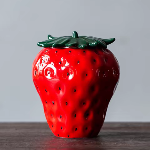 Red Hand-painted ceramic urn in strawberry shape